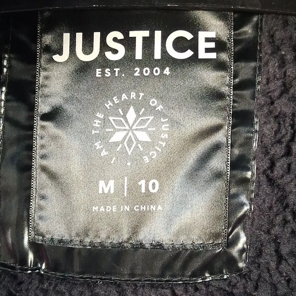 Justice Shiny Black Puffer Jacket with High Collar Sz M-10 Preowned